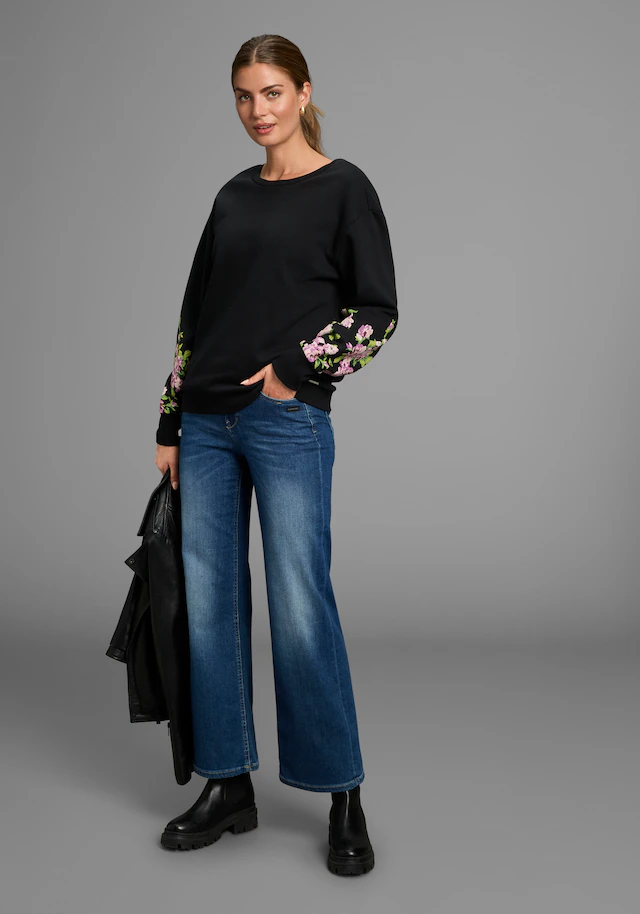 Laura Scott Sweater , Weiche Baumwollmischung mit Blumenprint auf den Ärmeln