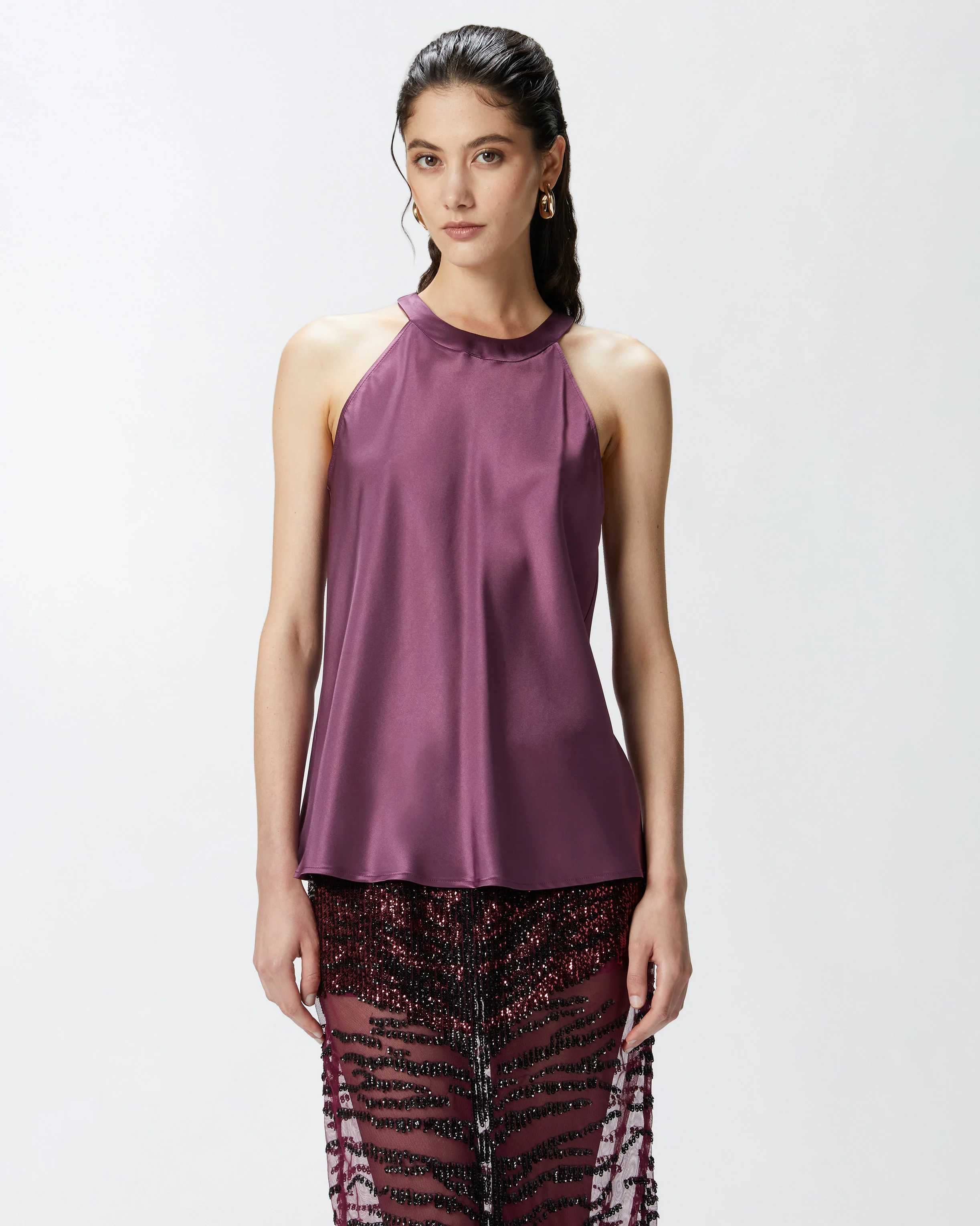 Top avec nœud et crêpe georgette | Rouge