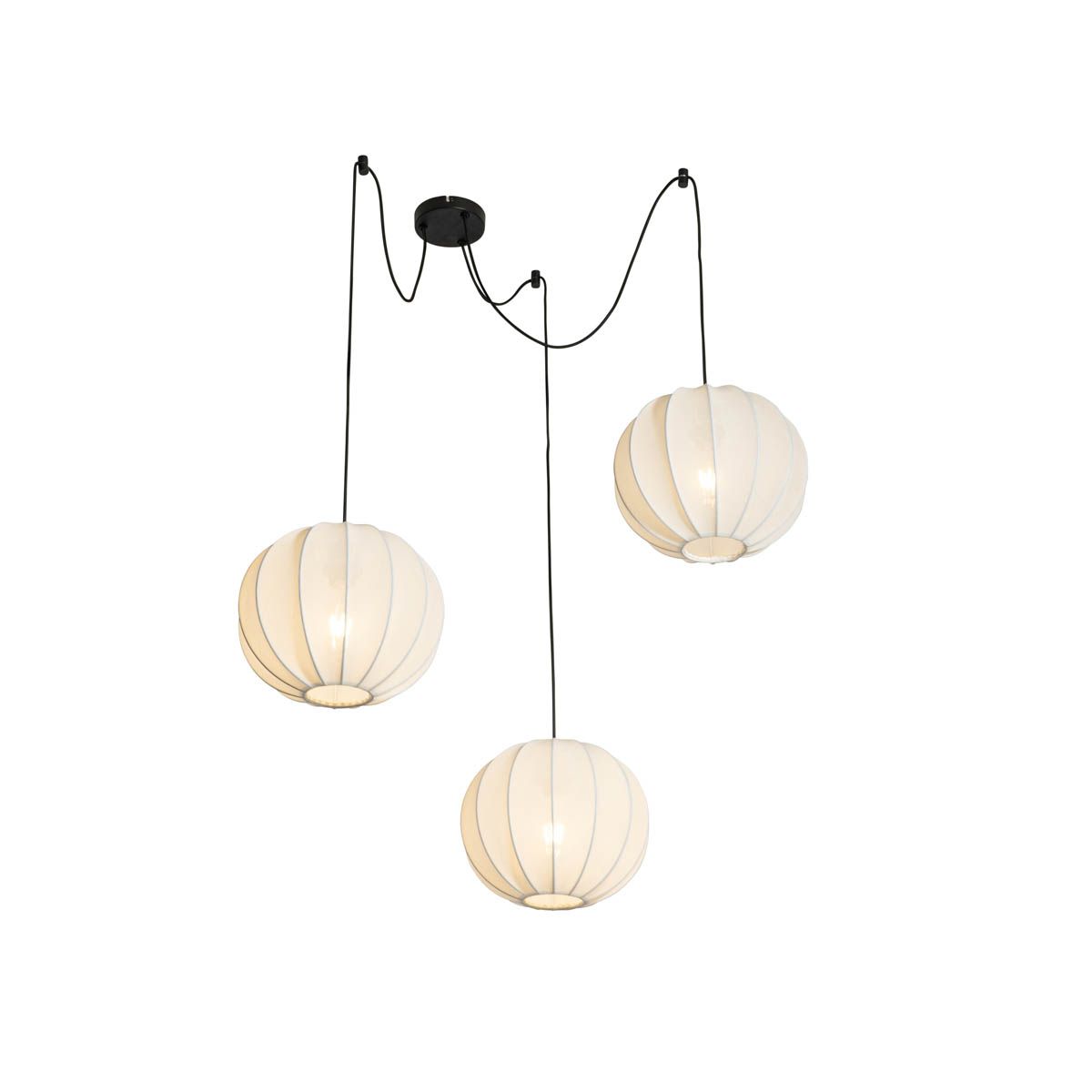 Japandi hanglamp wit zijden 30cm 3-lichts - Plu