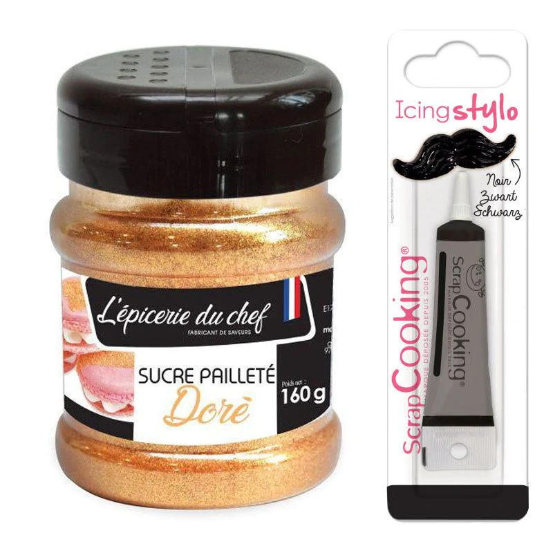 Sucre doré 160 g + Stylo glaçage noir Scrapcooking