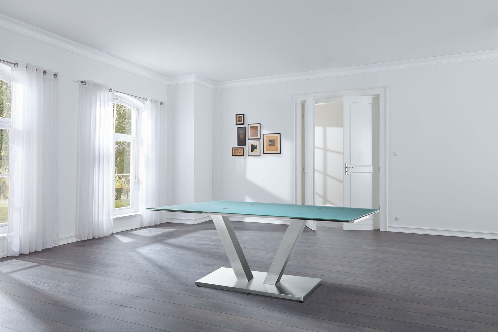 MONDO Esstisch SETA 160-250 x 90 cm Edelstahl/Glas grau