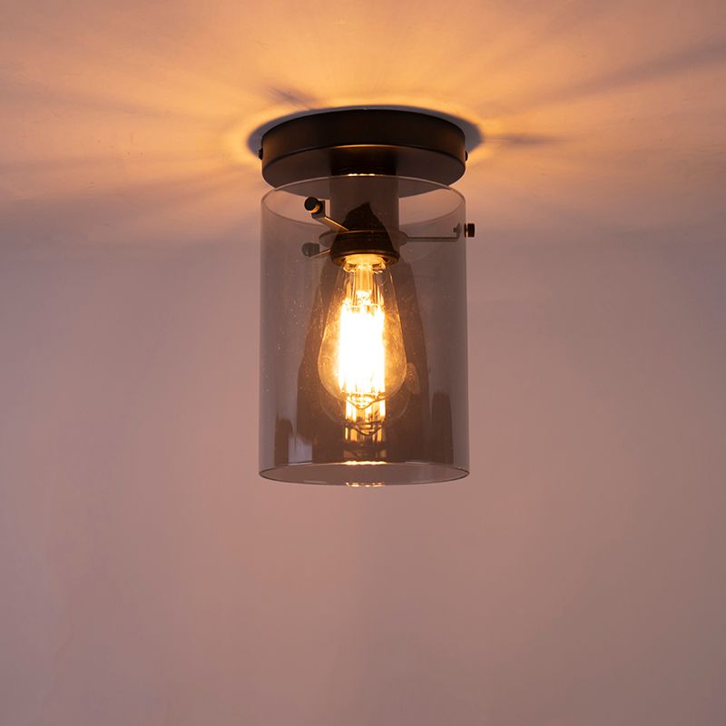 Design plafondlamp zwart met smoke glas - Dome