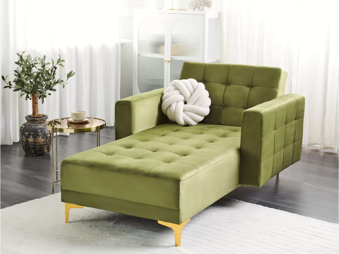 Chaise longue en velours vert ABERDEEN