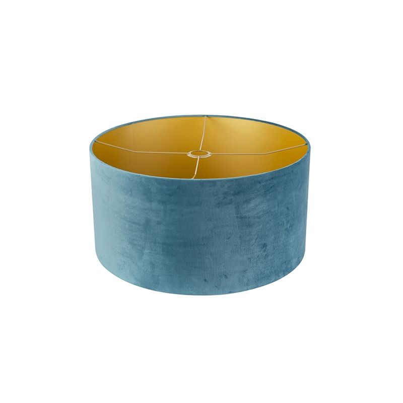 Velours lampenkap blauw 50/50/25 met gouden binnenkant