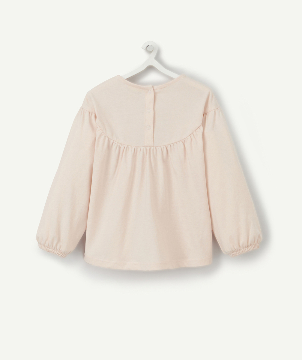 T-SHIRT ROSE PÂLE BÉBÉ FILLE EN COTON BIO ET BRODERIE ANGLAISE