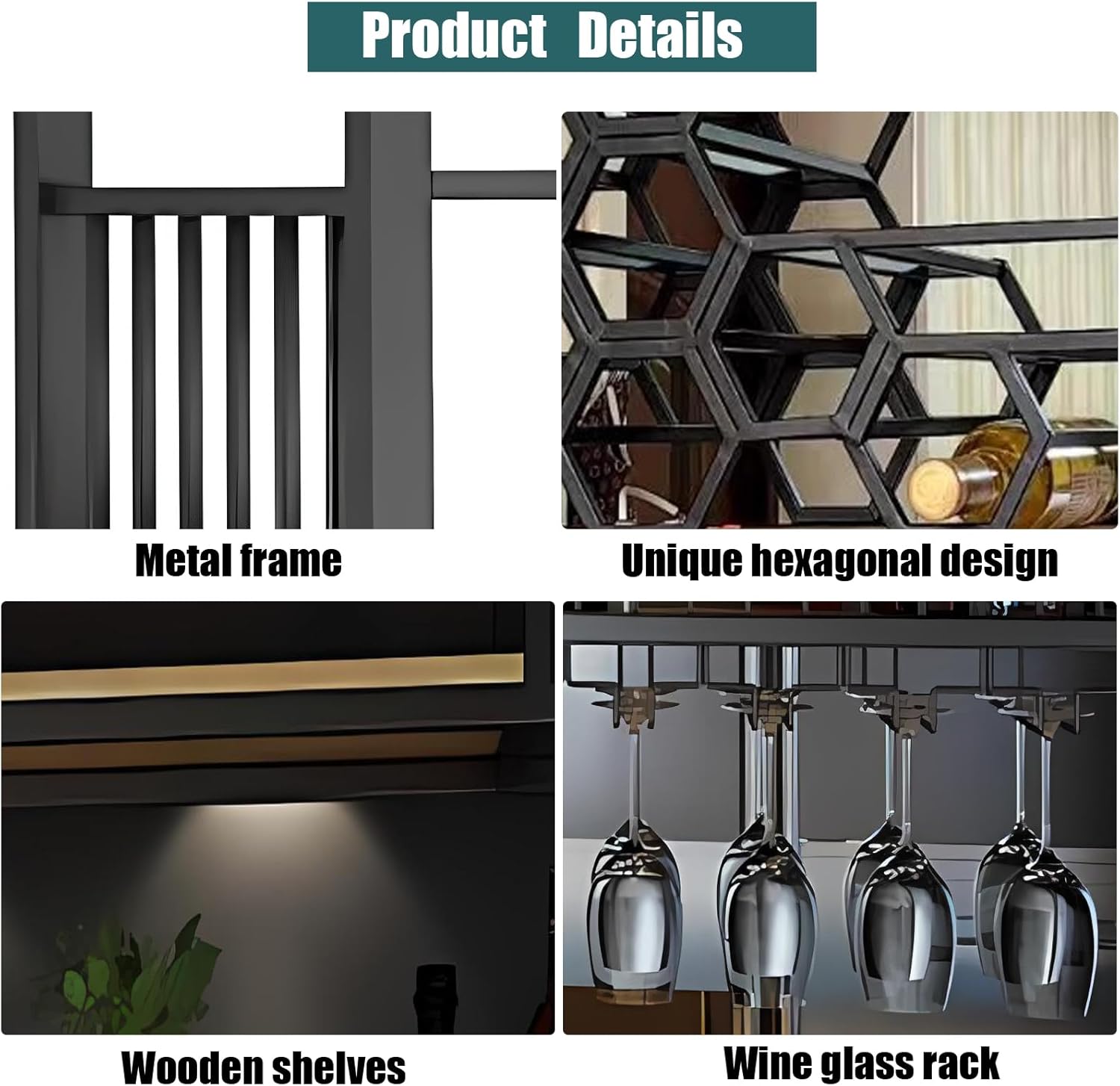 Deckenregal Weinregal mit Glashalter, Decken Regal Hängend Weinglasregal aus Metall, Bar-Display Weinlagerhalter, Holzregal hängender weinhalter für Stielgläser, für Bar Café Küche (Schwarz, 100cm)