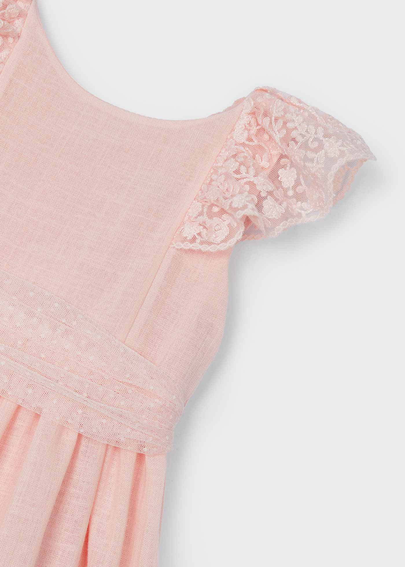 Vestido nude de renda com faixa plumetti para meninas