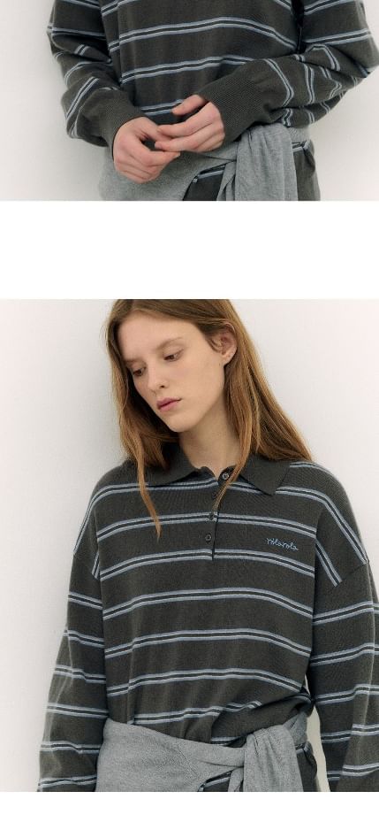 rolarola - Gestreept gebreid poloshirt (donkergrijs)