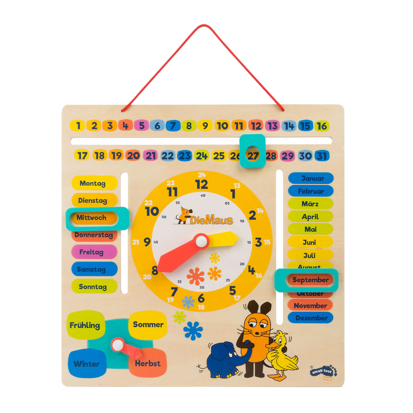 Small Foot - Houten Leerbord Klok Kijken Muis- Duitstalig