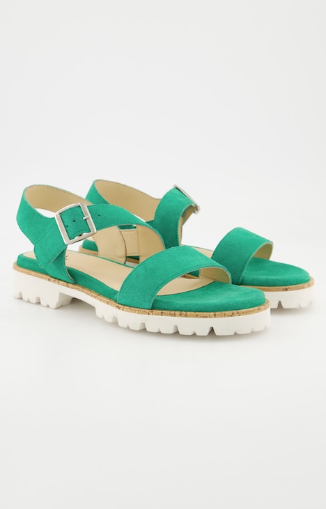 Leder-Sandaletten, Veloursleder, breite Riemen, Weite H