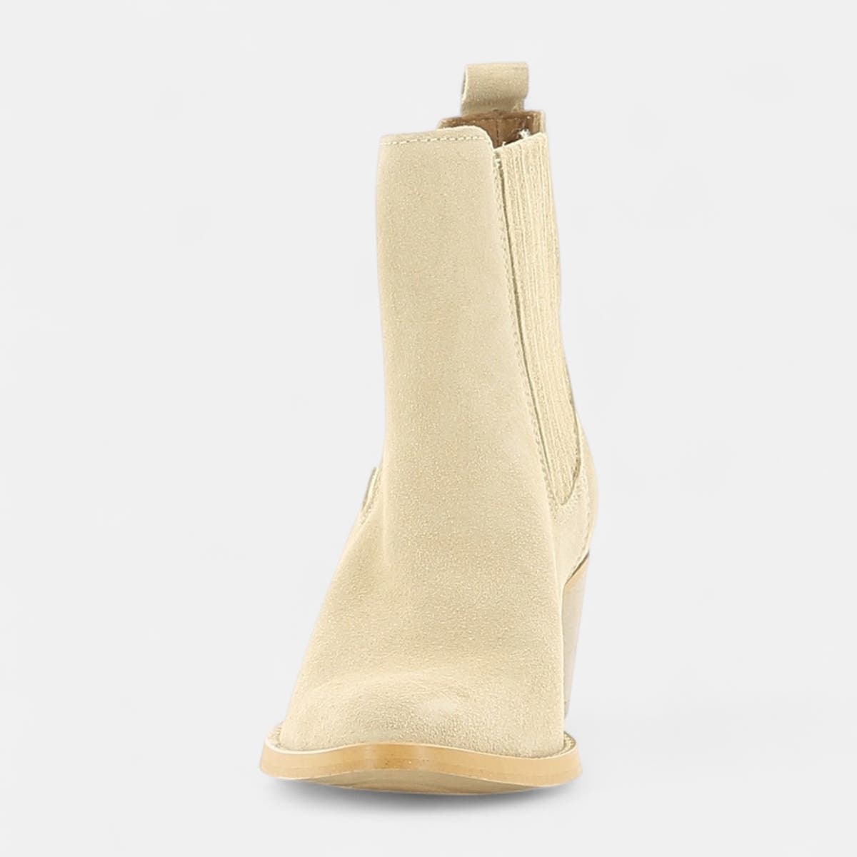 Boots chelsea à talon Femme en cuir beige