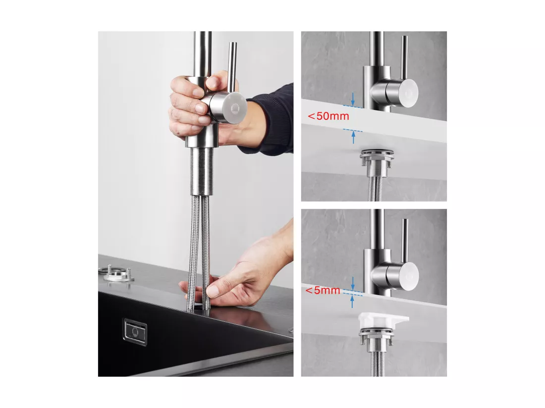 Cecipa max 2PCS Robinet de Cuisine Pivotant à 360° Mitigeur Evier avec Mousseur Démontable Robinet évier Eau Froide et Chaude Brossé,EU Modèle