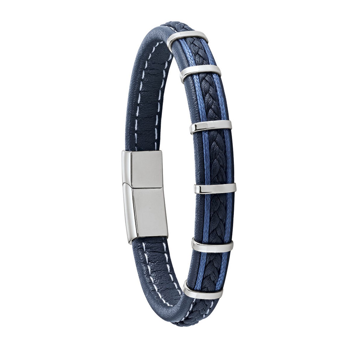 Bracelet homme Jourdan acier cuir bleu marinecollection Kessel