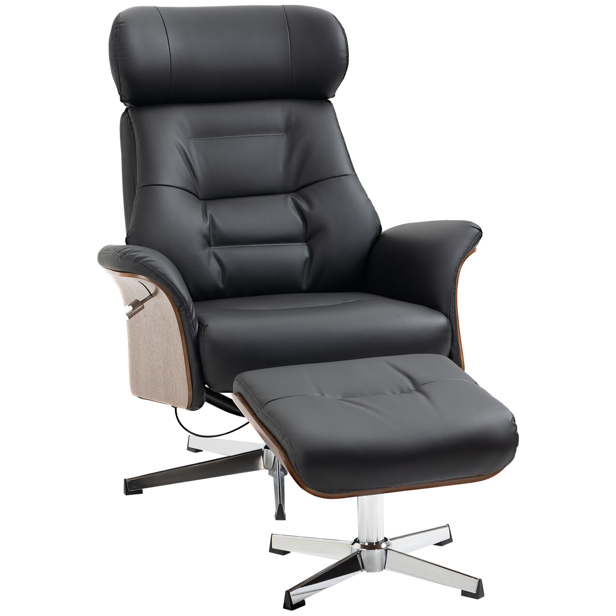 HOMCOM Liegestuhl mit Armlehne und Fußhocker schwarz 80L x 84B x 108H cm