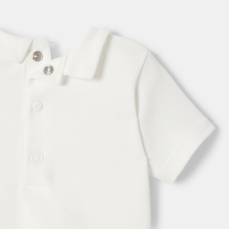 T-shirt col polo à manches courtes en coton bio blanc naissance Absorba Blanc