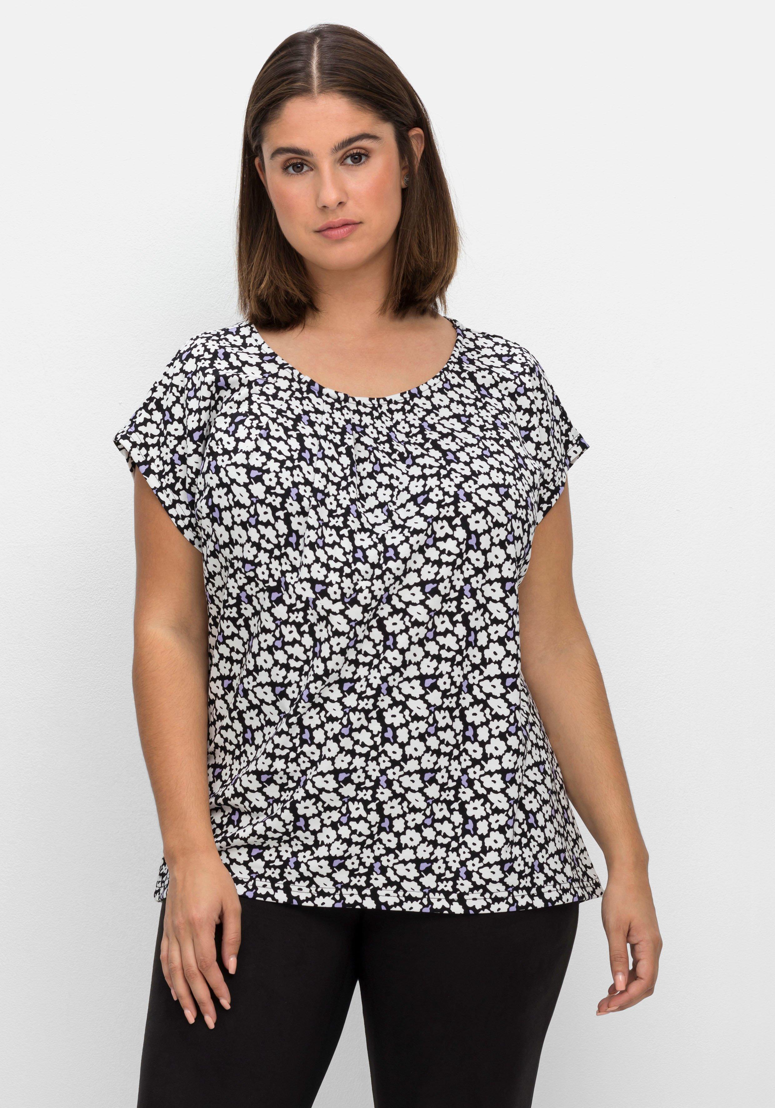 Shirt mit Blumendruck und dekorativen Falten