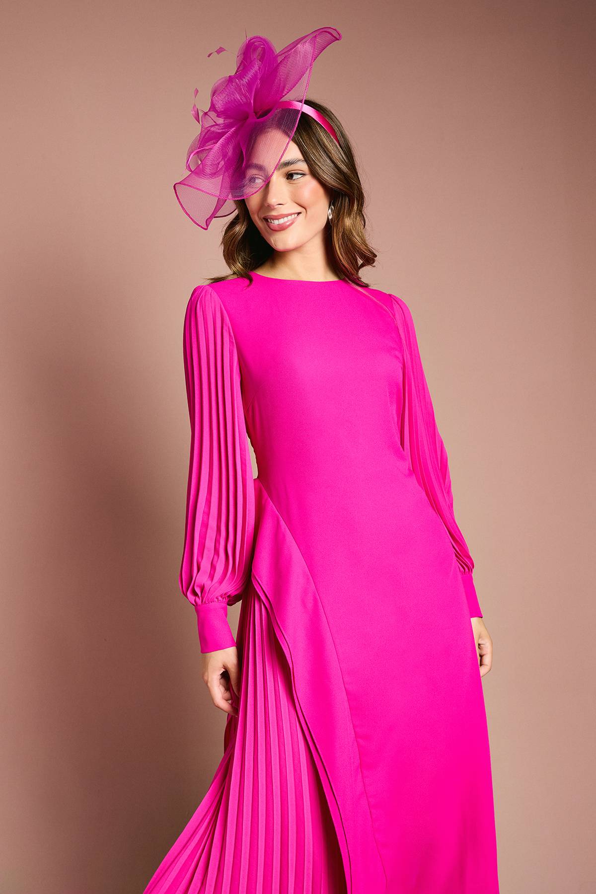 Coast Robe Maxi Plissée en Crêpe à Manches Longues
