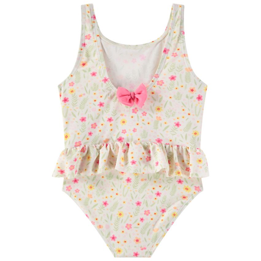 Maillot de bain 1 pièce imprimé fleurs pour bébé fille - Ecru