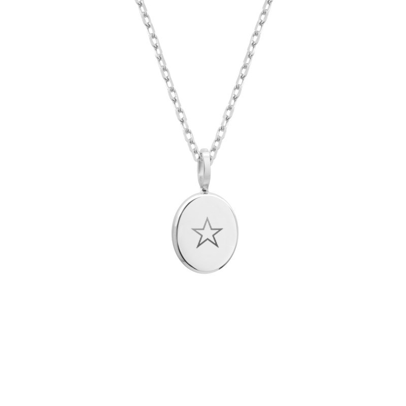 Collier médaille ovale amazonite argent 925 femme - gravure ÉTOILE