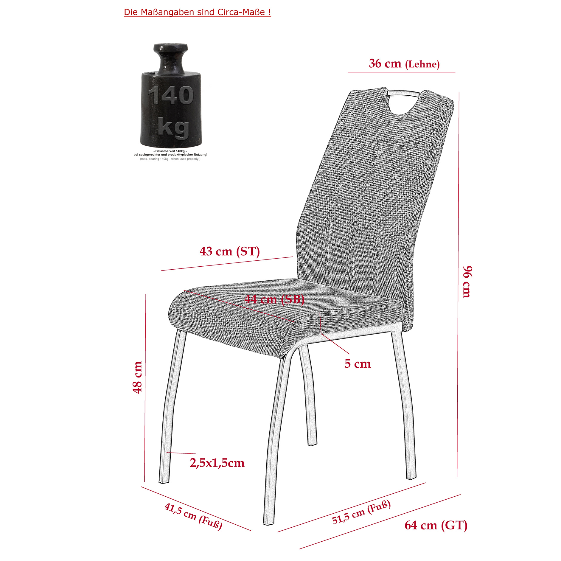 4er-Set Polsterstühle - anthrazit - Webstoff