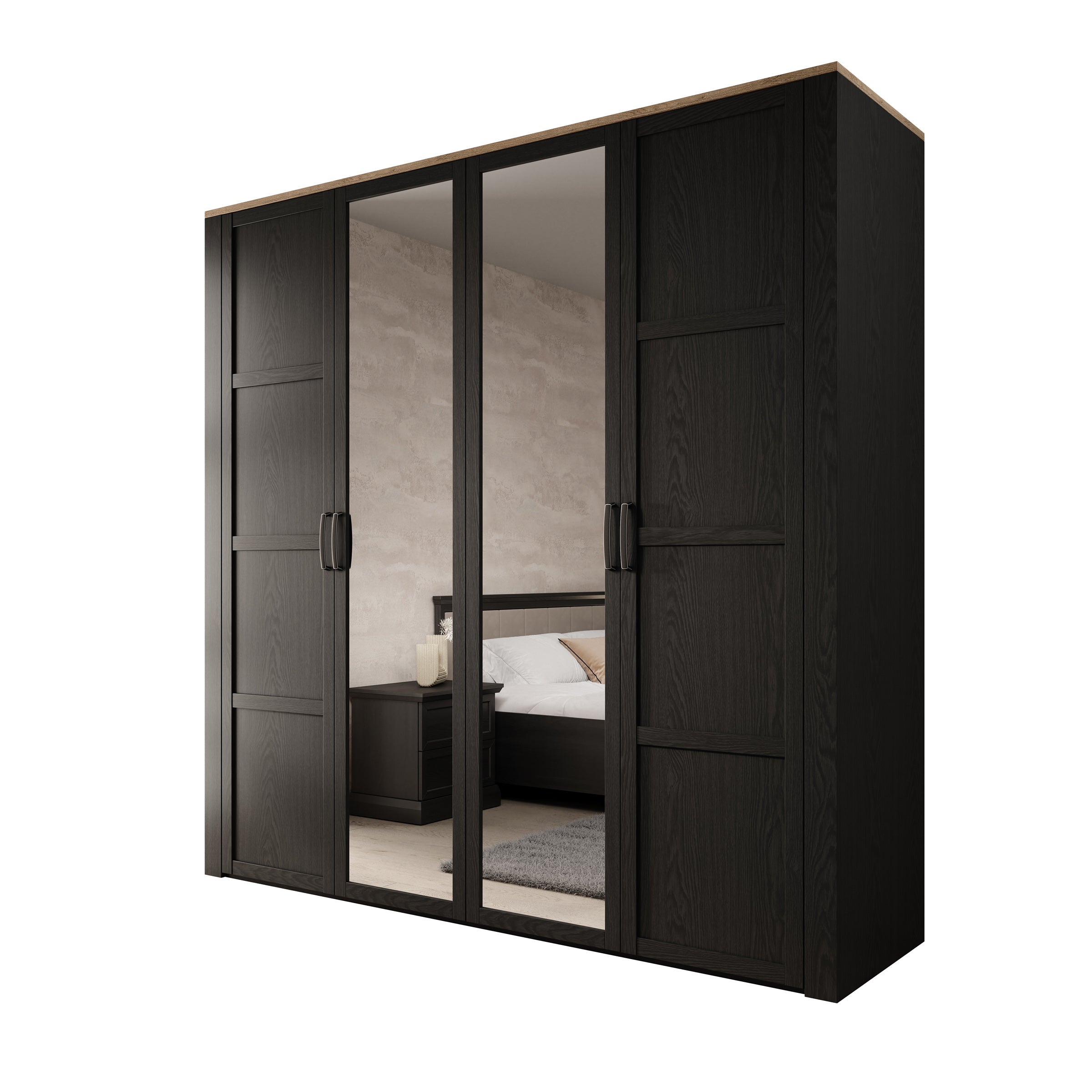 Borello - Kledingkast met 4 deuren - Zwart - 216x60x214 cm