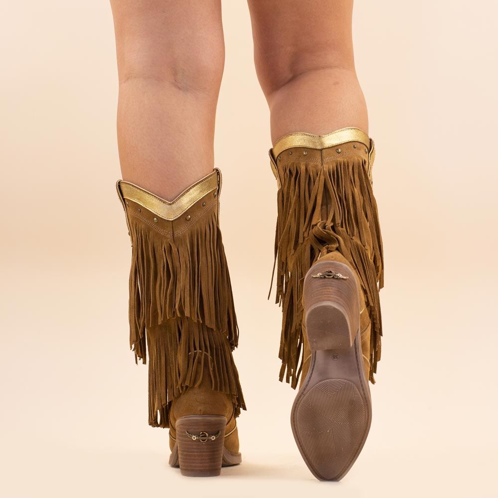 Nemonic 2279 cowboyboots boho fringe tabaco