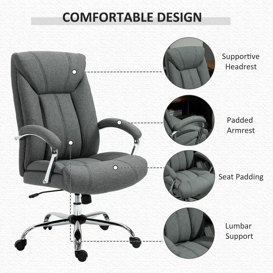 Vinsetto Bürostuhl Ergonomisches Design, Atmungsaktiver Polyester-Bezug Grau