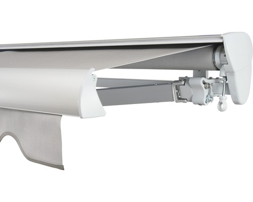 SOLUNA Halfcassette zonnescherm Classic 2,5x1,5, doekdesign 320923, frame E6EV1 zilver geëloxeerd, aandrijving rechts inclusief slinger