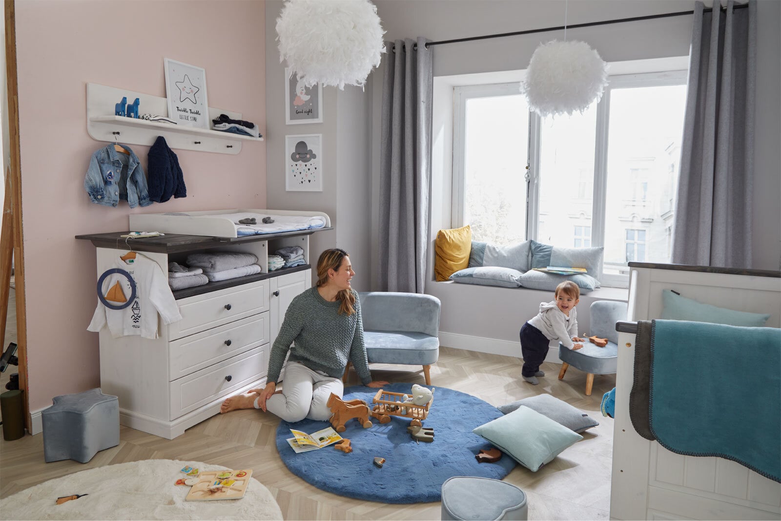 roba Kindersessel 44 x 48 x 50 cm Birke Stoffbezug blau