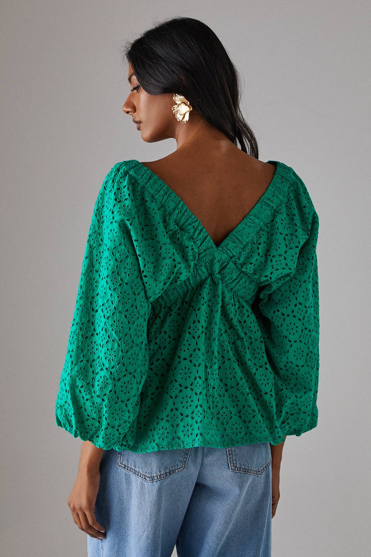 Warehouse Haut Blouson à Broderie Anglaise avec Manches Raglan