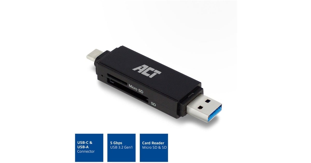 ACT ConnectivityUSB-C/USB-A kaartlezer, SD/micro SD  (Zwart)