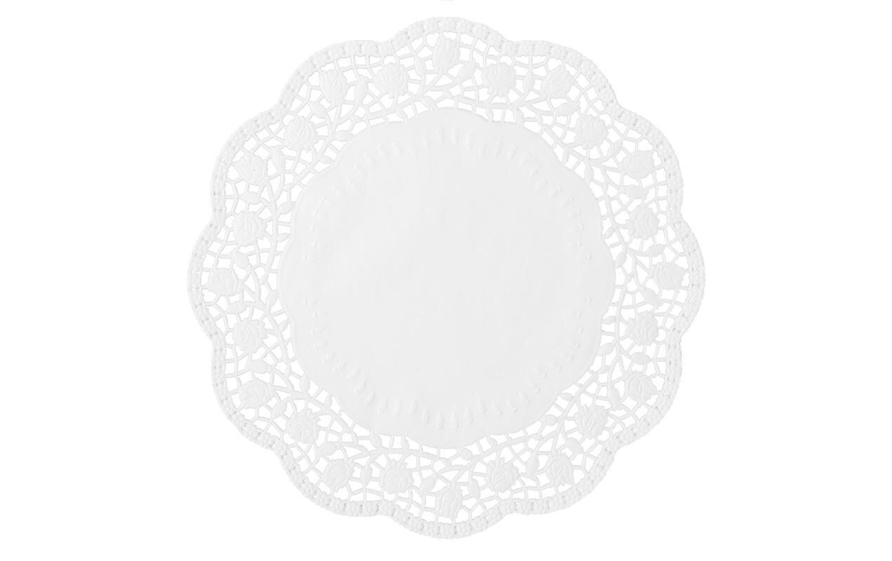Tortenspitzen Rose 6 Stück, Weiss, 22 cmLebensmittelechte Tortenspitze