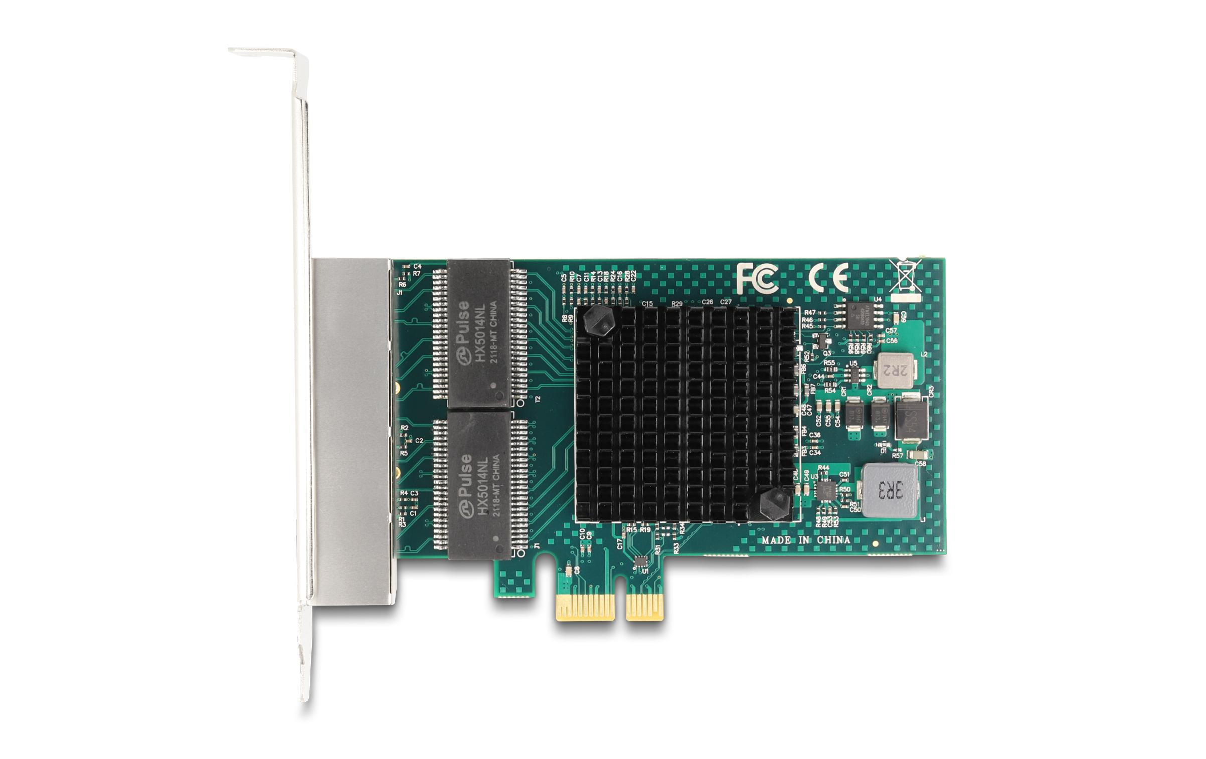 Netzwerkkarte 4x RJ45 Gigabit, PCI-Express x1<br>Delock PCI Express x1 Karte zu 4 x RJ45 Gigabit LAN BCM