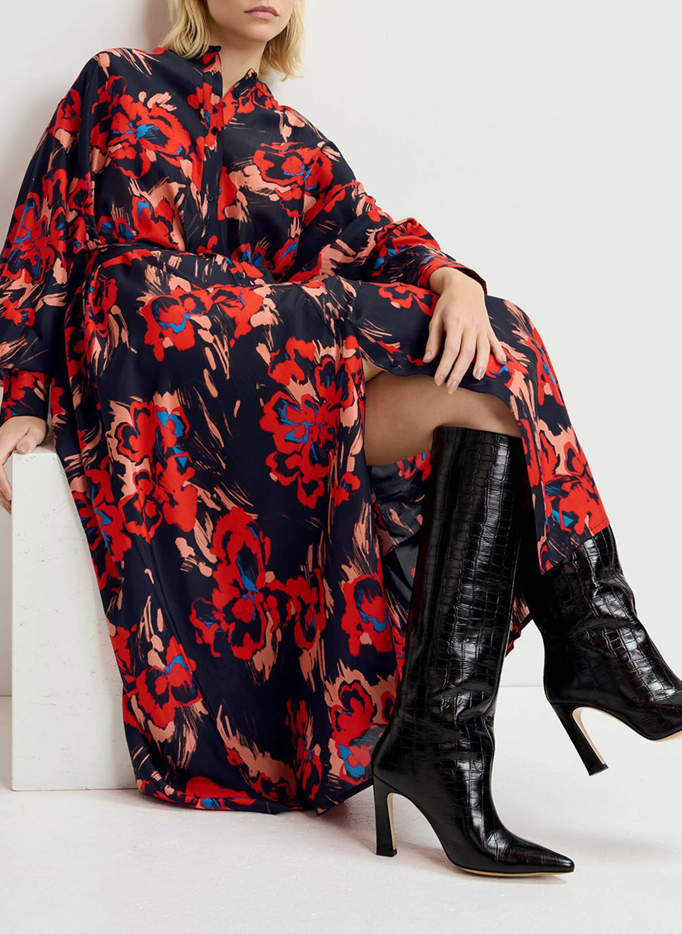 GALADRIEL - Robe longue col rond en soie | Multicolore