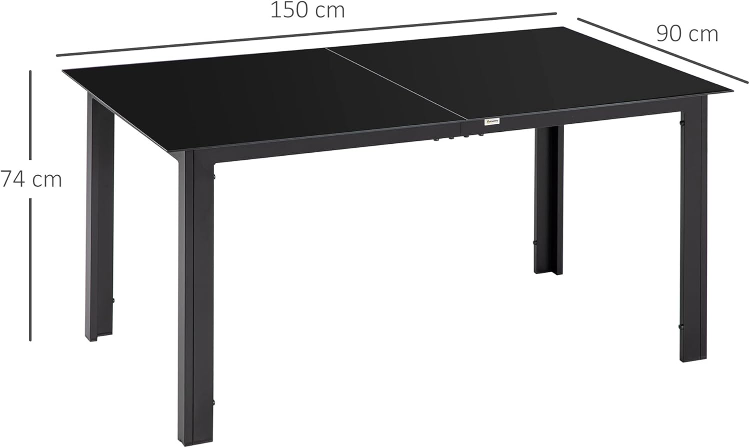Outsunny Gartentisch Aluminium 150 x 90 cm Wetterfest Balkontisch mit Glas-Tischplatte, Buffettisch Campingtisch für 6 Personen Terrassentisch Outdoor Esstisch für Garten, Terrasse Balkon Schwarz