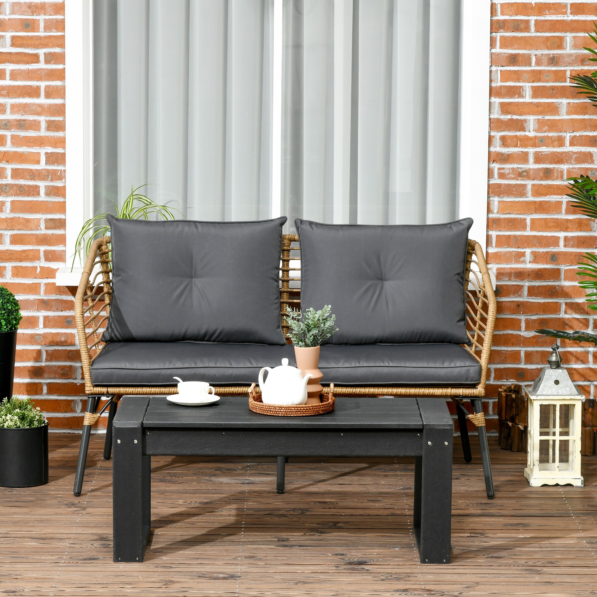 Outsunny Couchtisch mit Beinen schwarz 95L x 42B x 40H cm