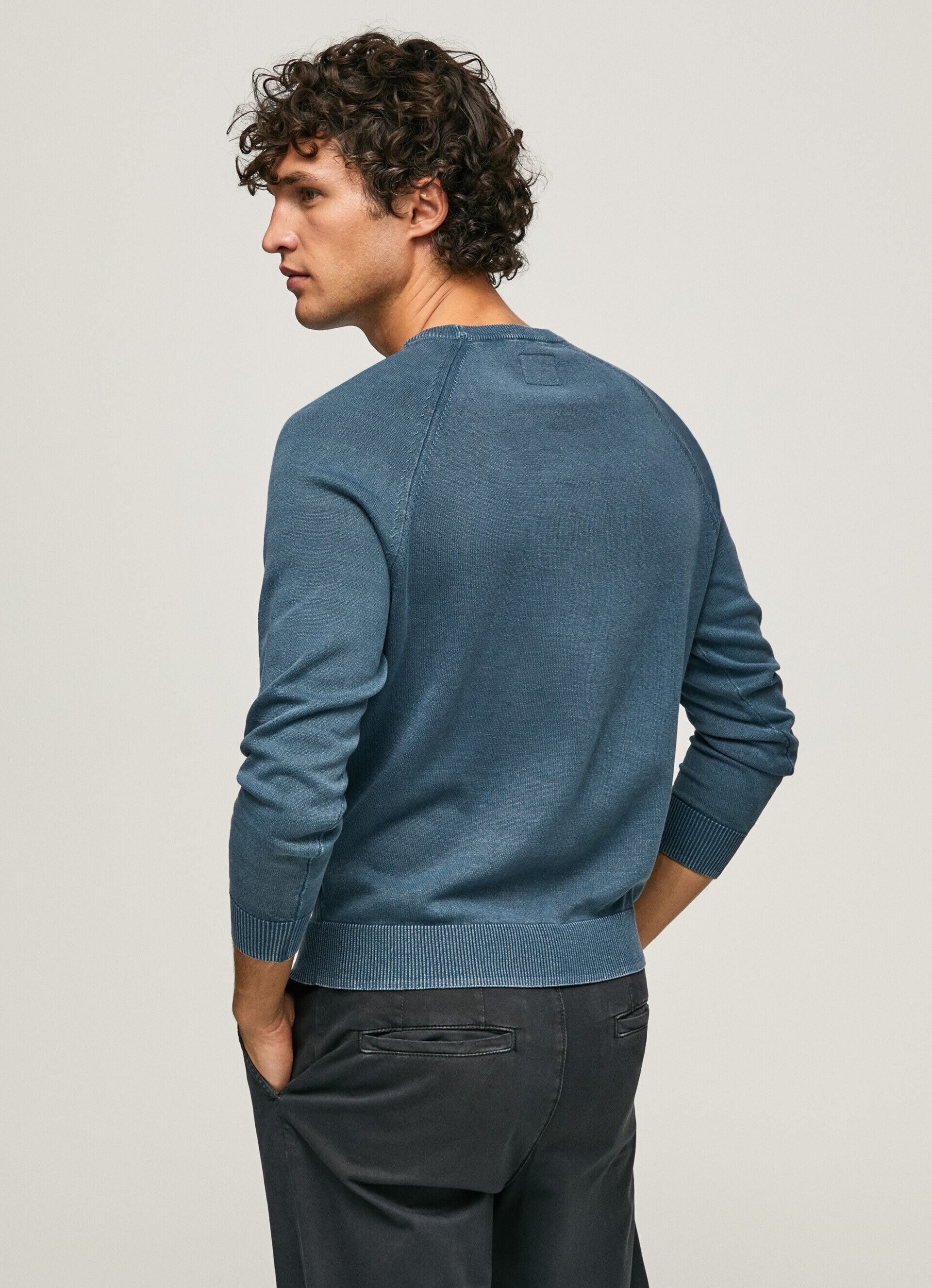 Camisa de malha de algodão com gola redonda - Azul Jarman