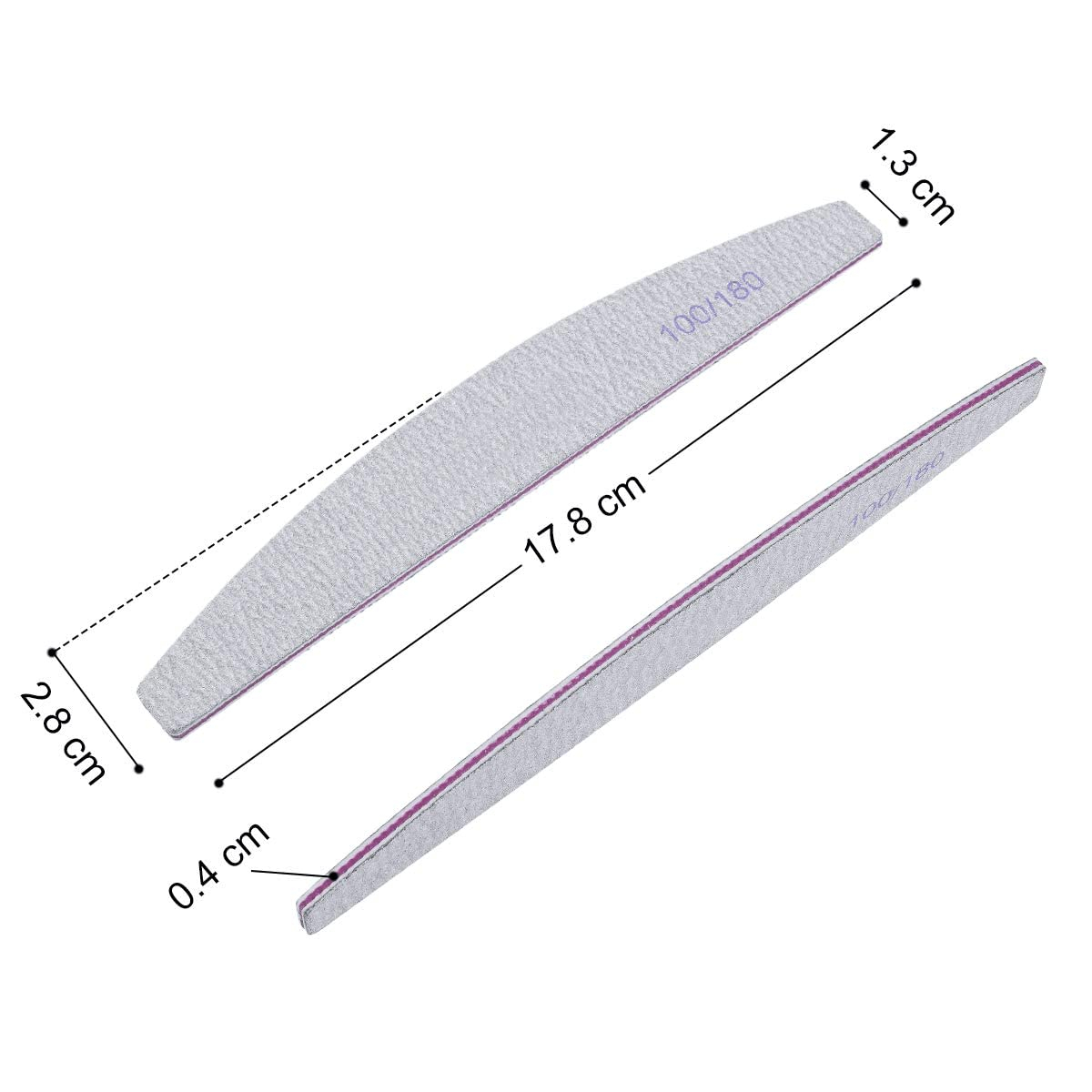 (10er Set) 180x28mm Nagelfeile Formfeile Doppelseitig für die Maniküre / Pediküre 100/180 Körnung - Grau