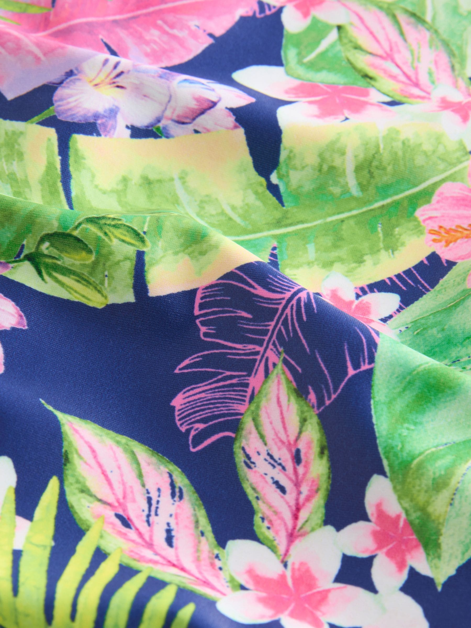 Marineblauw tropische print - Zonbeschermend badpak met lange mouwen (3-16jr)