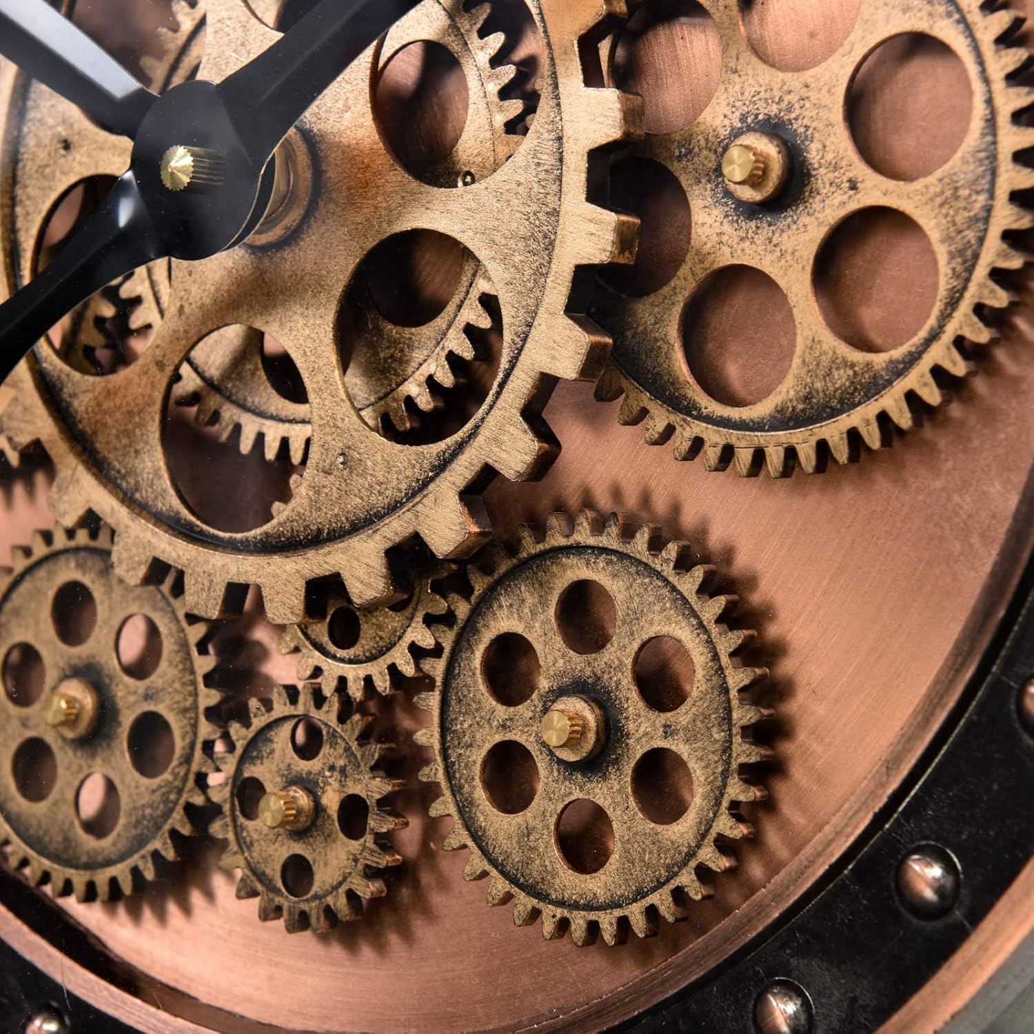 Wanduhr mit echtem Bewegungsgetriebe Zahnrädern, modern, 53,3 cm, industriell Steampunk, groß, Metall,Wanduhr für Wohnzimmer, Dekor, Büro ,Küche, antike Bronze, Kupfer römische oder arabische Ziffern