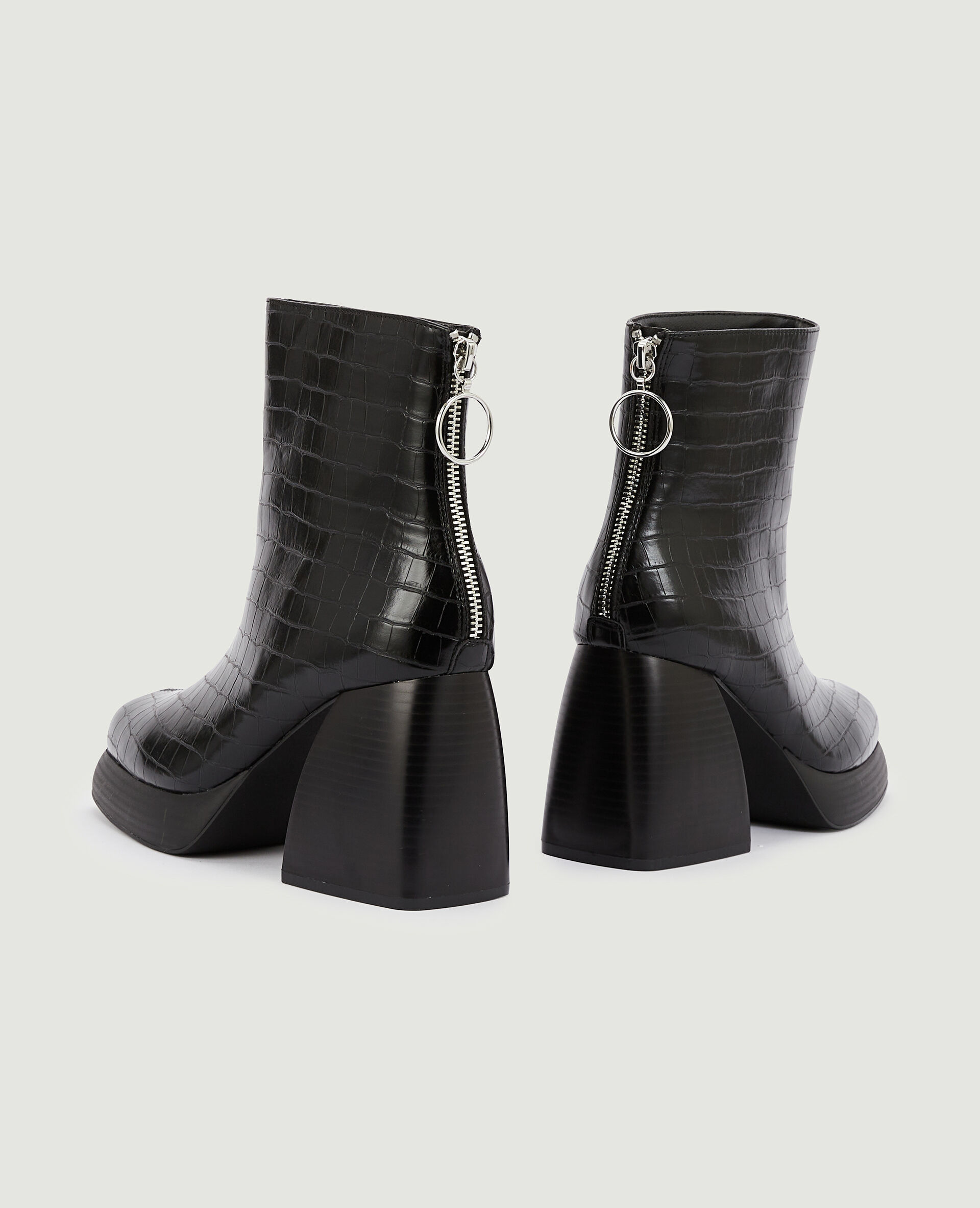 Boots plateformes effet croco - Noir