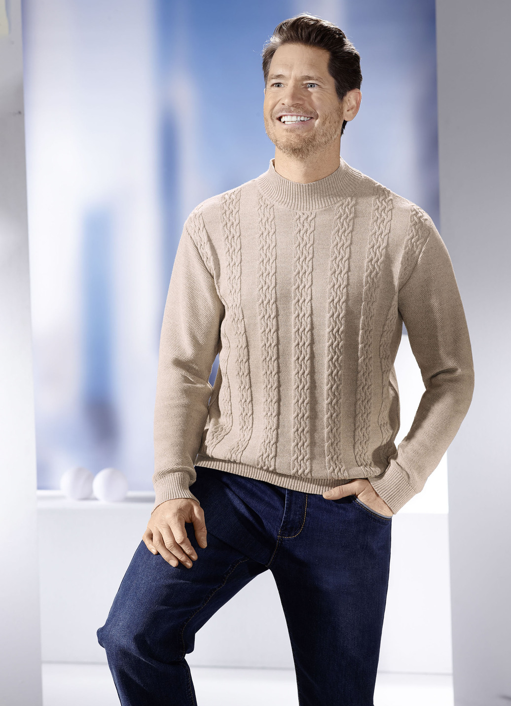 Modischer Pullover mit Stehkragen in 3 Farben