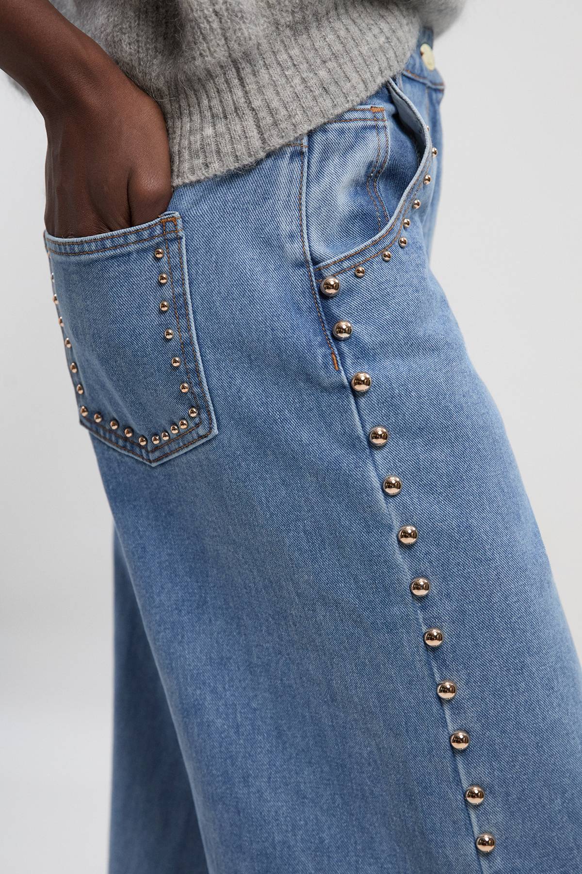KarenMillen Pantalon Large en Denim à Clous