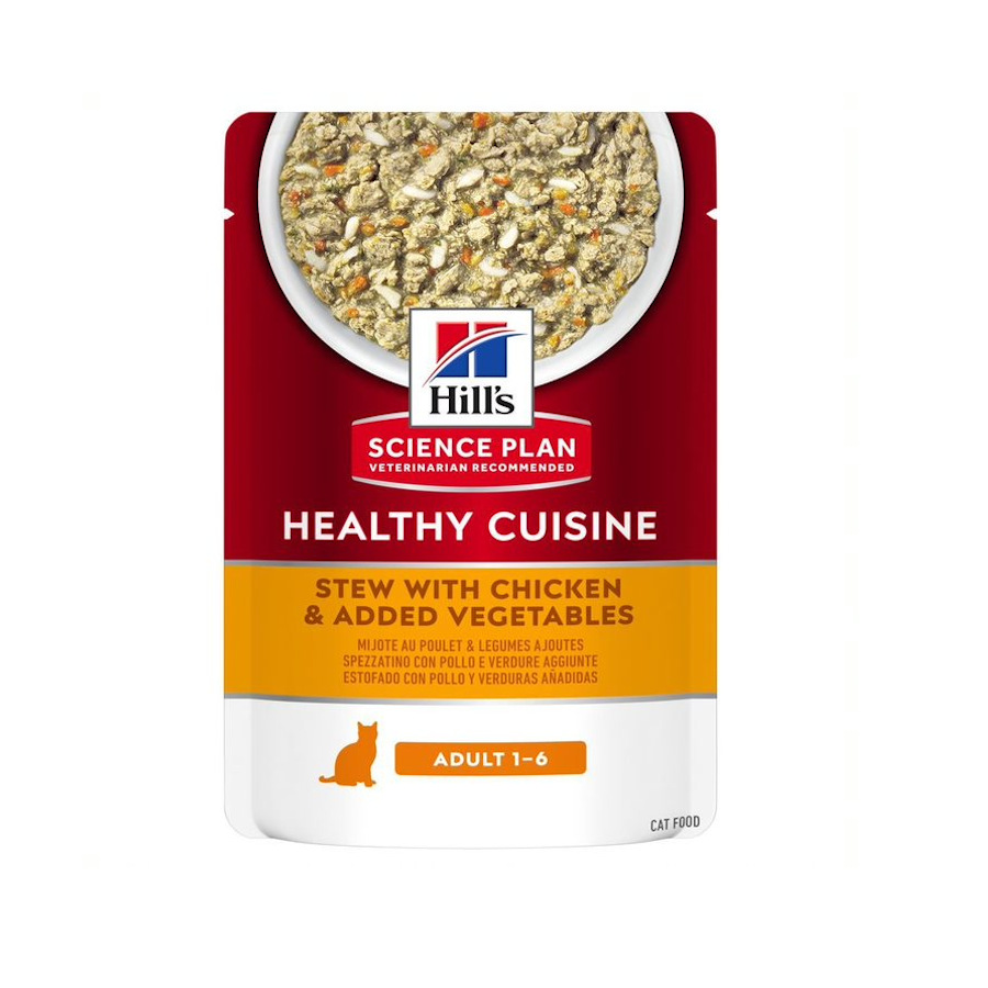 Sachê de ensopado de frango e vegetais Hill's Science Plan Adult Healthy Cuisine para gatos.