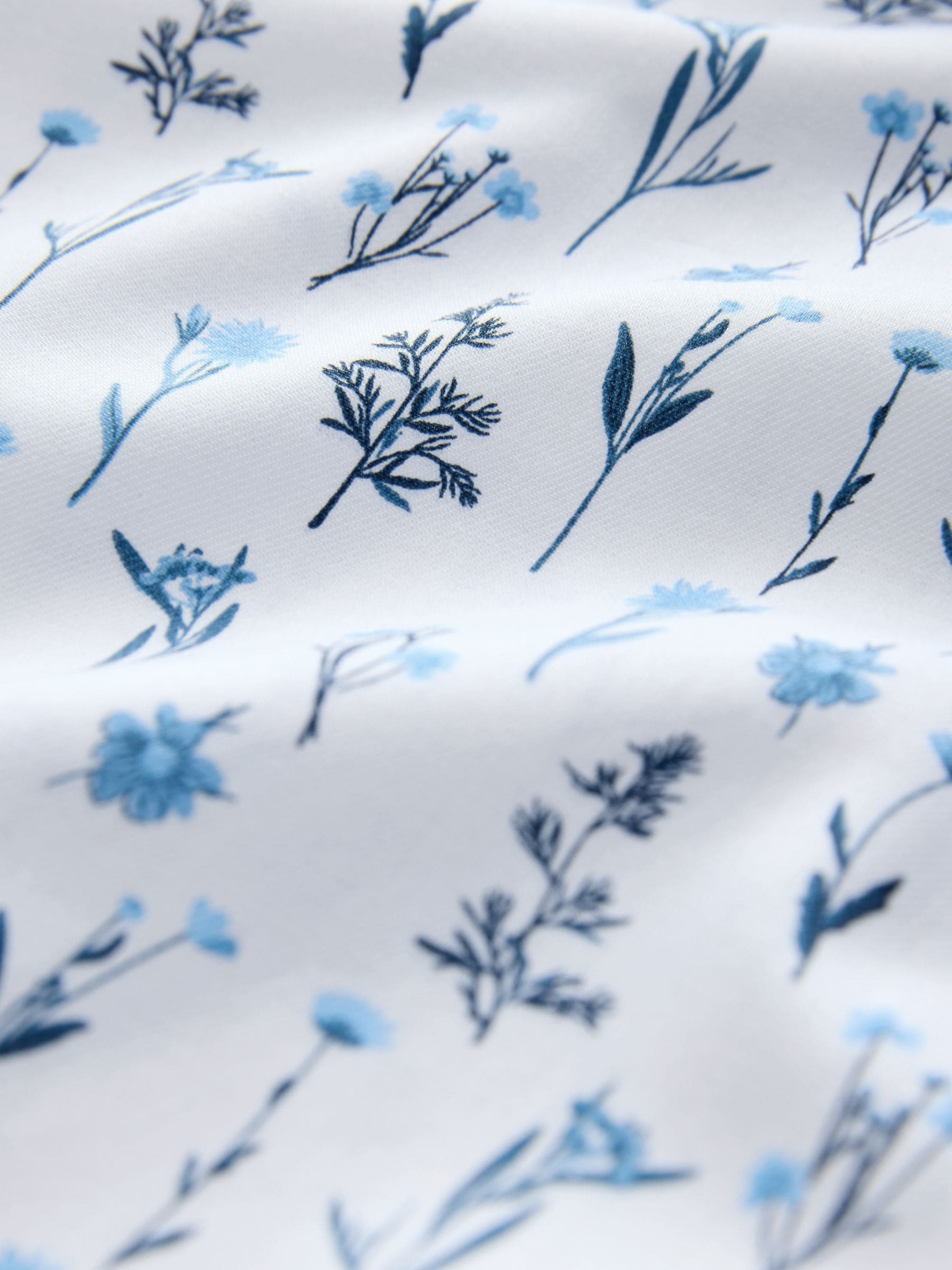 White Blue Floral Print - Overhemd met lange mouwen