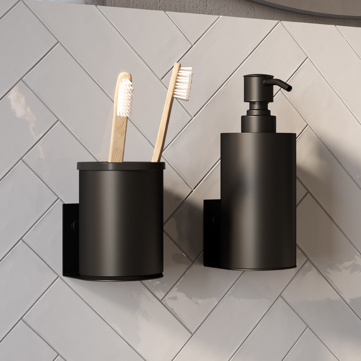 Brauer Black Edition zeepdispenser en beker zwart mat