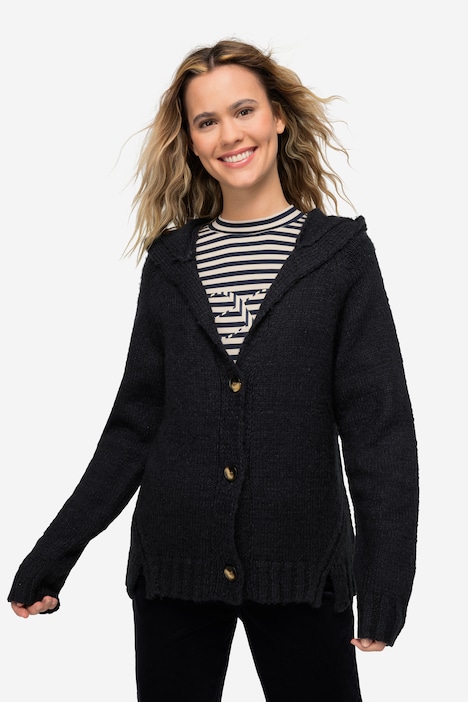 Strickjacke, Kapuze, Raglan-Langarm