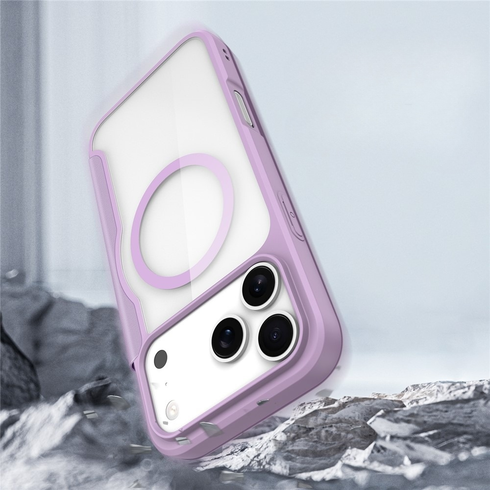 iPhone 17 Pro MagSafe Hybrid Leder Tasche   Kunststoff Rückseite (RFID Schutz) - Lila / Transparent
