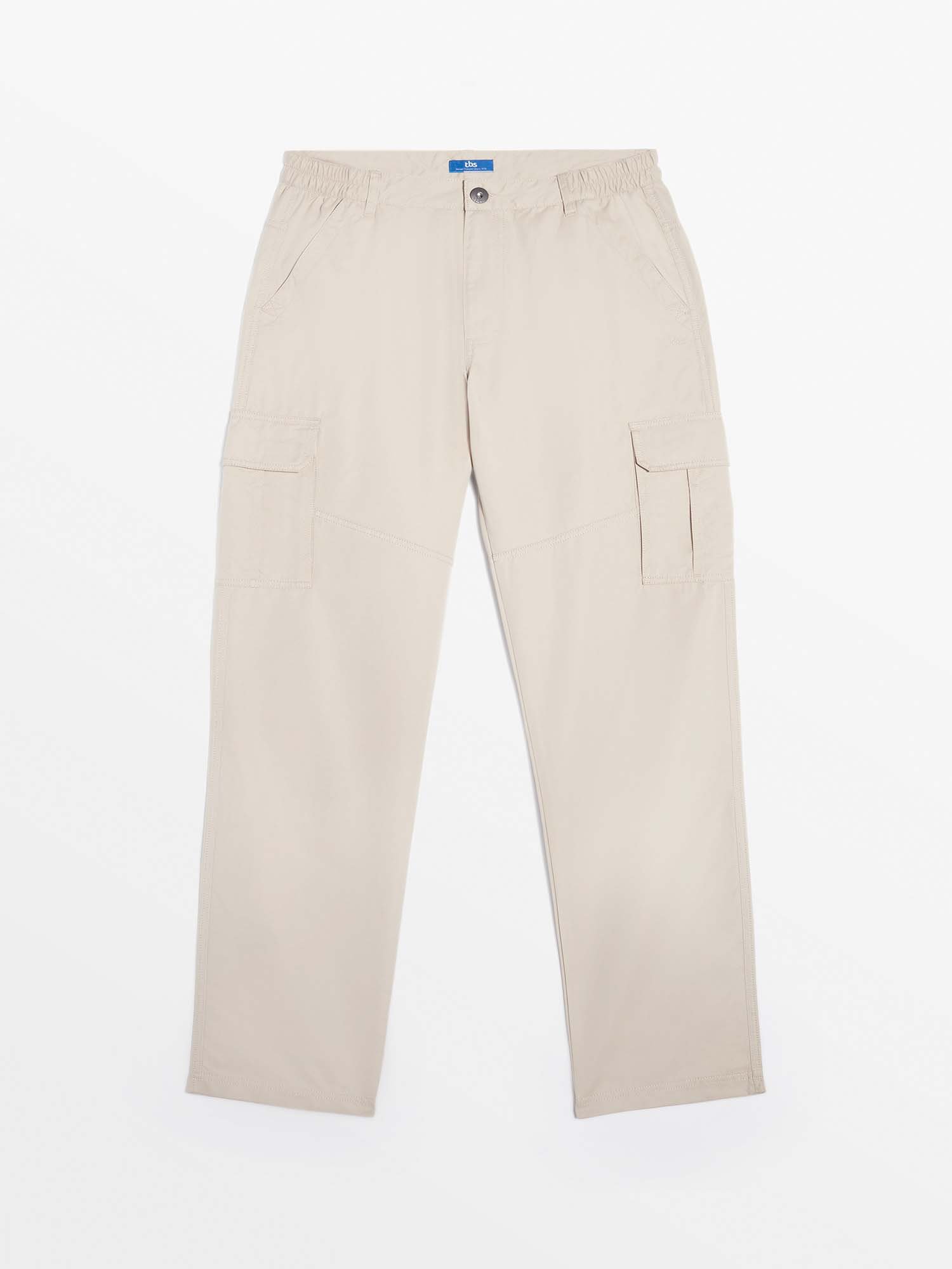 Pantalon Homme Cargo Ceinture Elastiquée Beige
