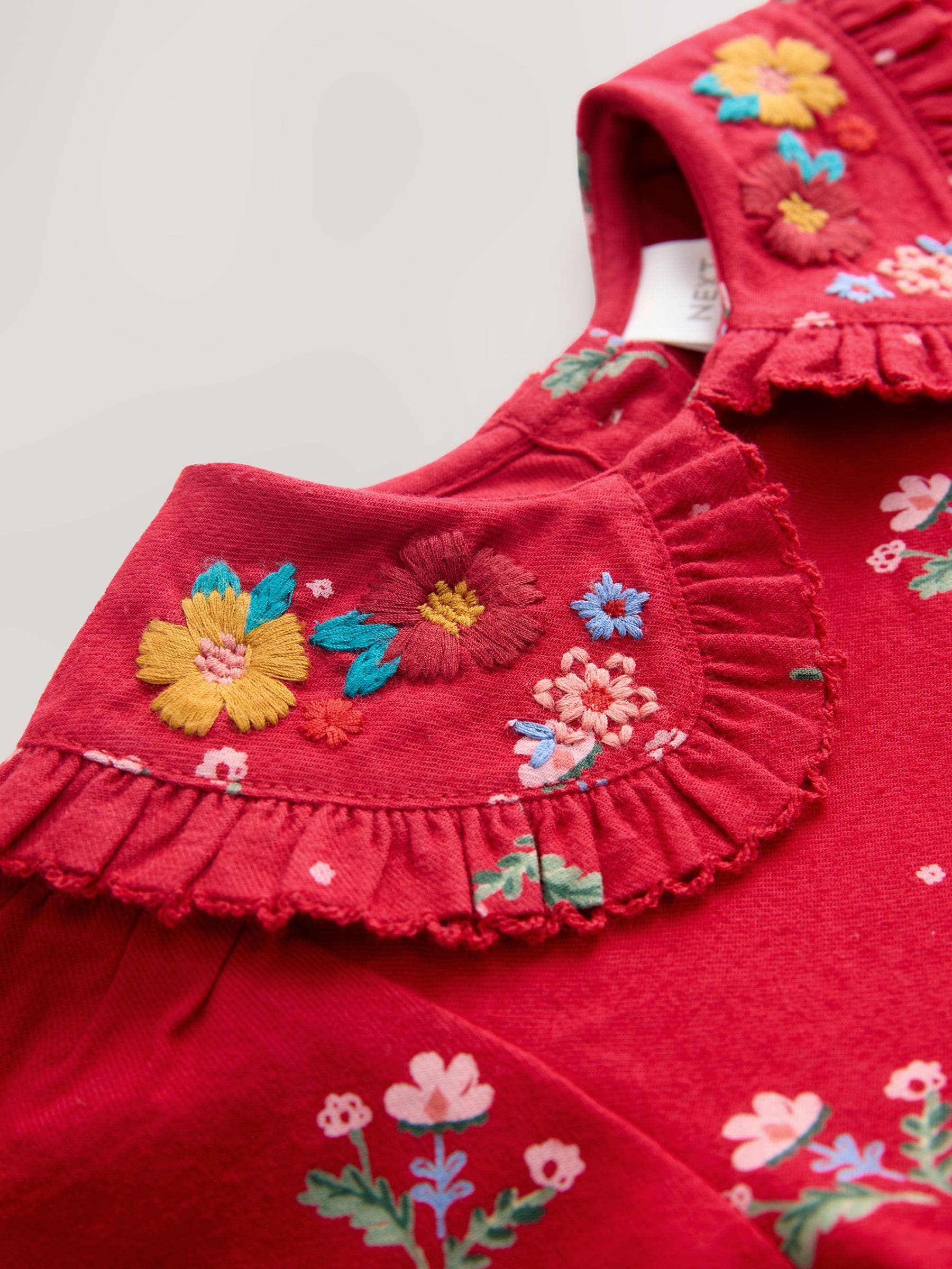 Rood gebloemd - Collar Long Sleeve Dress (3mths-8yrs)